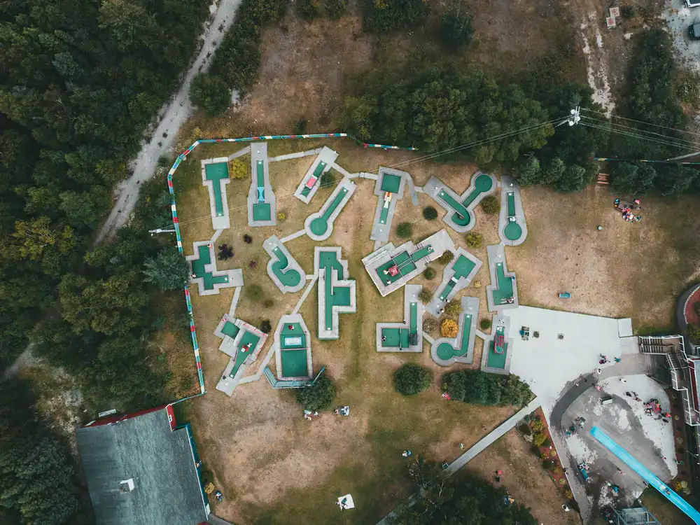 Aerial view of the adventure mini-golf course